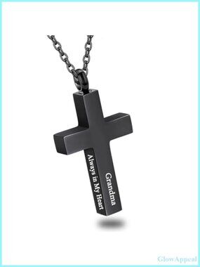 Stainless Steel Cross Urn Necklace Ashes Holder Memorial Pendant